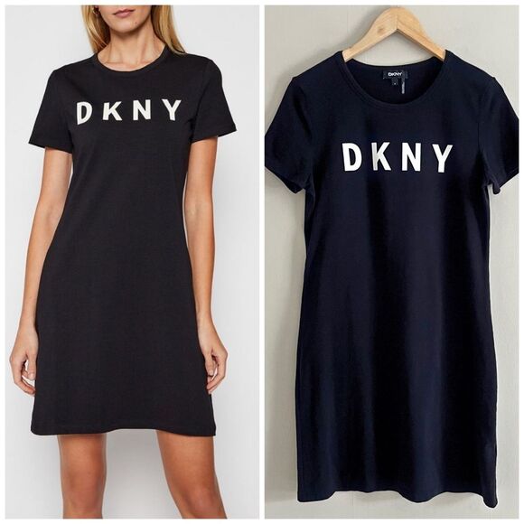 Dkny Dresses & Skirts - DKNY logo black cotton stretch t-shirt dress